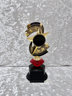 Trofeo Dorado y Negro de Estrellas con Diamante de Color, Emblema Circular y Placa Personalizable