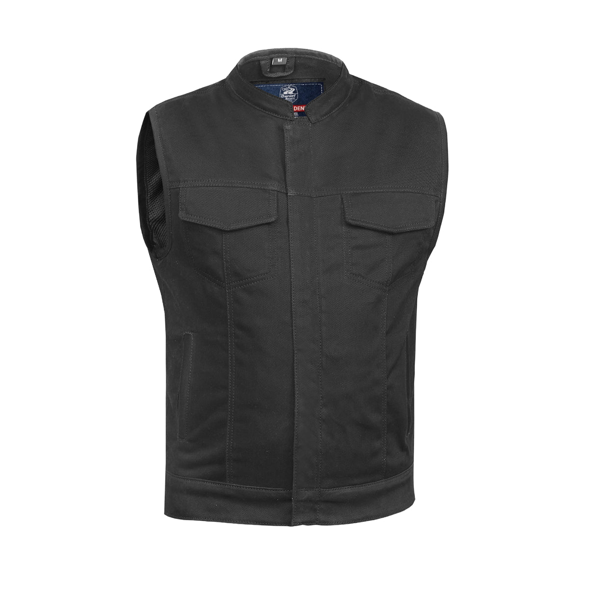 Chaleco de Cuero Negro para Motociclista Estilo SWAT con Ajuste Lateral