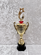 Trofeo Copa Dorada Premium con Estrellas, Diamante de Color y Placa Personalizable