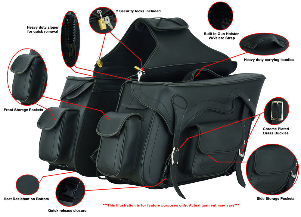 Alforja para Motocicleta – Negra con Bolsillo Frontal y Funda para Arma de Fuego