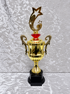 Trofeo Copa Dorada Premium con Estrellas, Diamante de Color y Placa Personalizable
