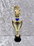 Trofeo Copa Dorada Premium con Estrellas, Diamante de Color y Placa Personalizable