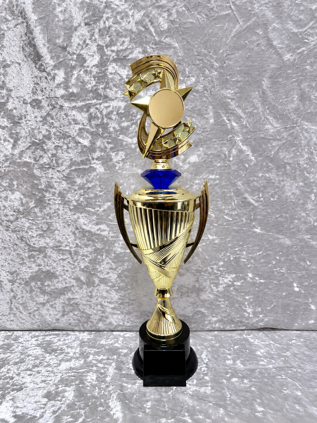 Trofeo Copa Dorada Premium con Estrellas, Diamante de Color y Placa Personalizable