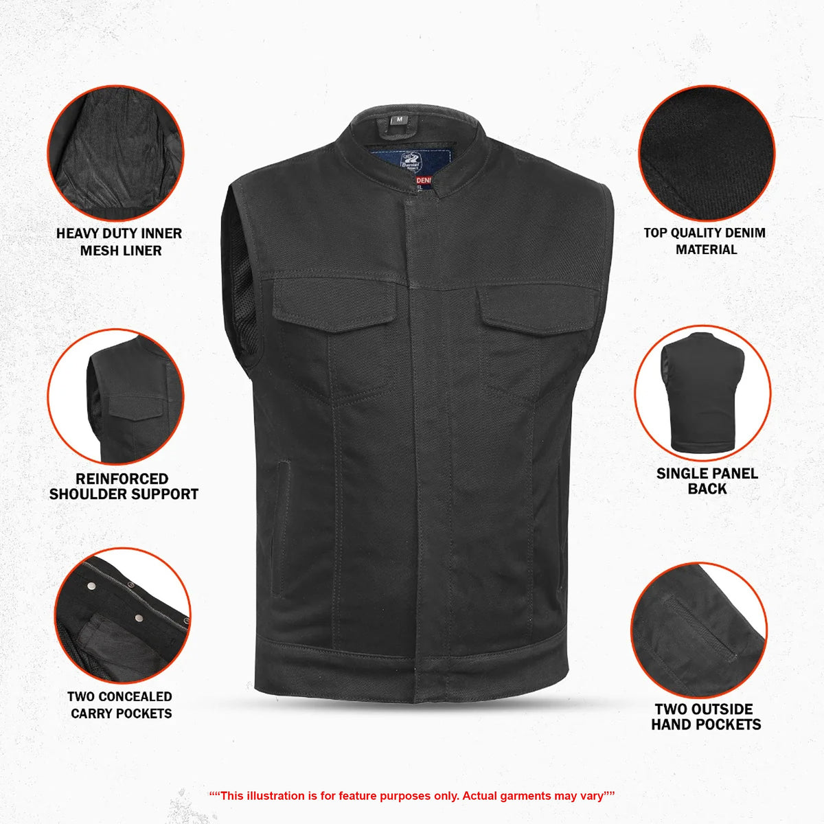 Chaleco de Mezclilla Negro para Motociclista Axel – Hombre