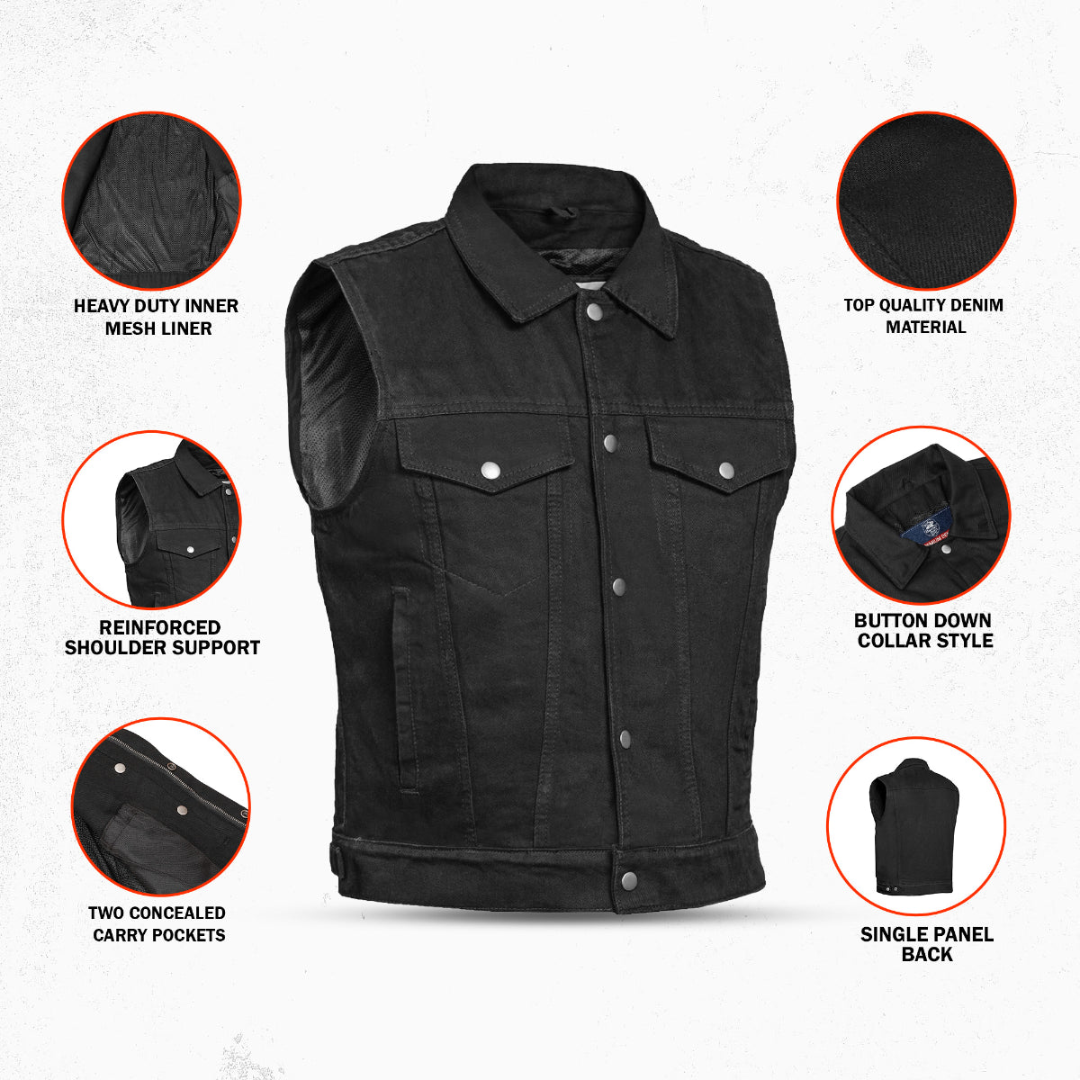 Chaleco de Mezclilla Shocker para Hombre – Negro para Motociclista