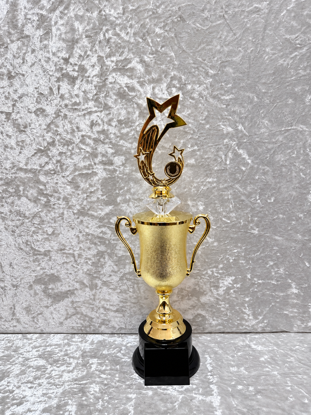 Trofeo Copa Dorada Premium con Estrellas, Disco para Logo, Diamante de Color y Placa Personalizable