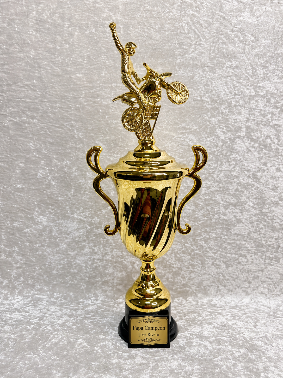 Trofeo de Motocross Campeón con Copa Dorada y Placa Personalizada