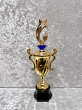 Trofeo Copa Dorada Premium con Estrellas, Diamante de Color, Disco para Logo y Placa Personalizable