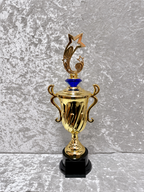 Trofeo Copa Dorada Premium con Estrellas, Diamante de Color, Disco para Logo y Placa Personalizable