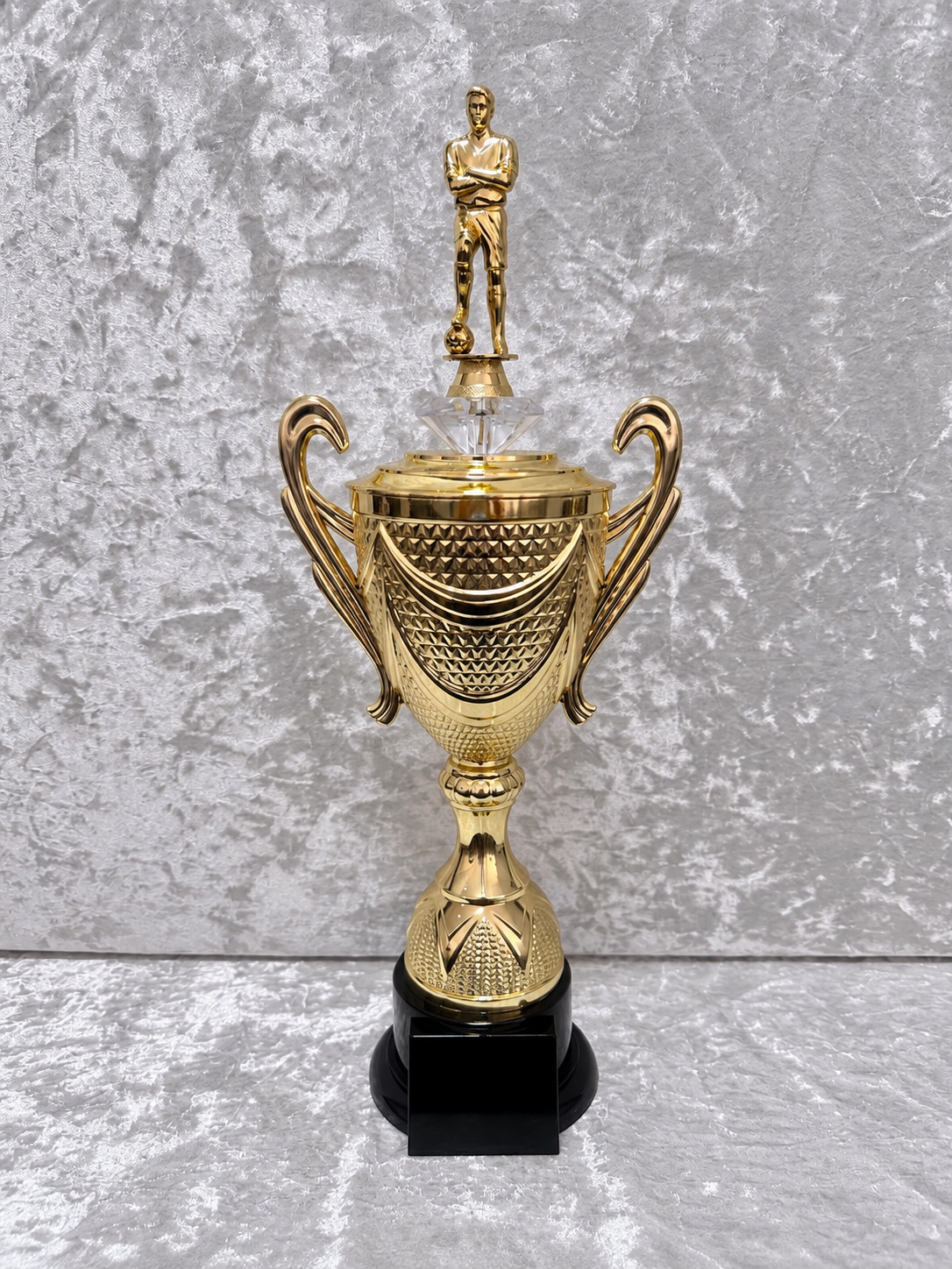 Trofeo Copa Dorada Premium de Fútbol con Jugador, Diamante y Placa Personalizable
