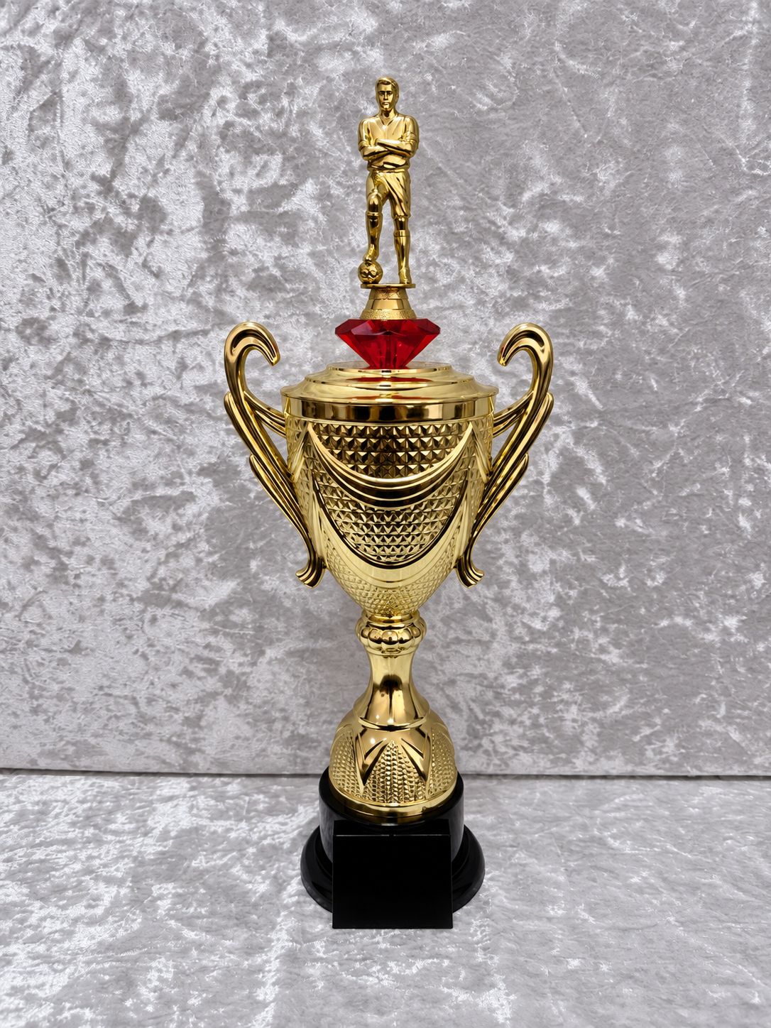 Trofeo Copa Dorada Premium de Fútbol con Jugador, Diamante y Placa Personalizable