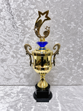 Trofeo Copa Dorada Premium con Estrellas, Diamante de Color y Placa Personalizable