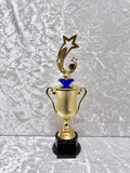 Trofeo Copa Dorada Premium con Estrellas, Disco para Logo, Diamante de Color y Placa Personalizable
