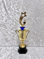 Trofeo Copa Dorada Premium con Estrellas, Disco para Logo, Diamante de Color y Placa Personalizable