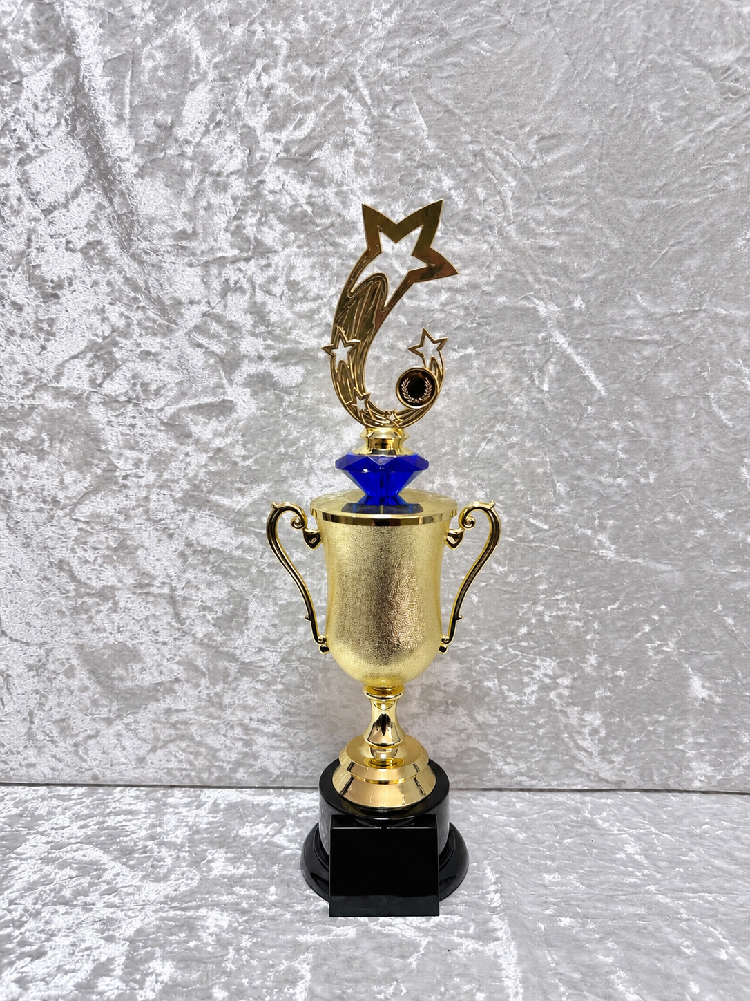 Trofeo Copa Dorada Premium con Estrellas, Disco para Logo, Diamante de Color y Placa Personalizable
