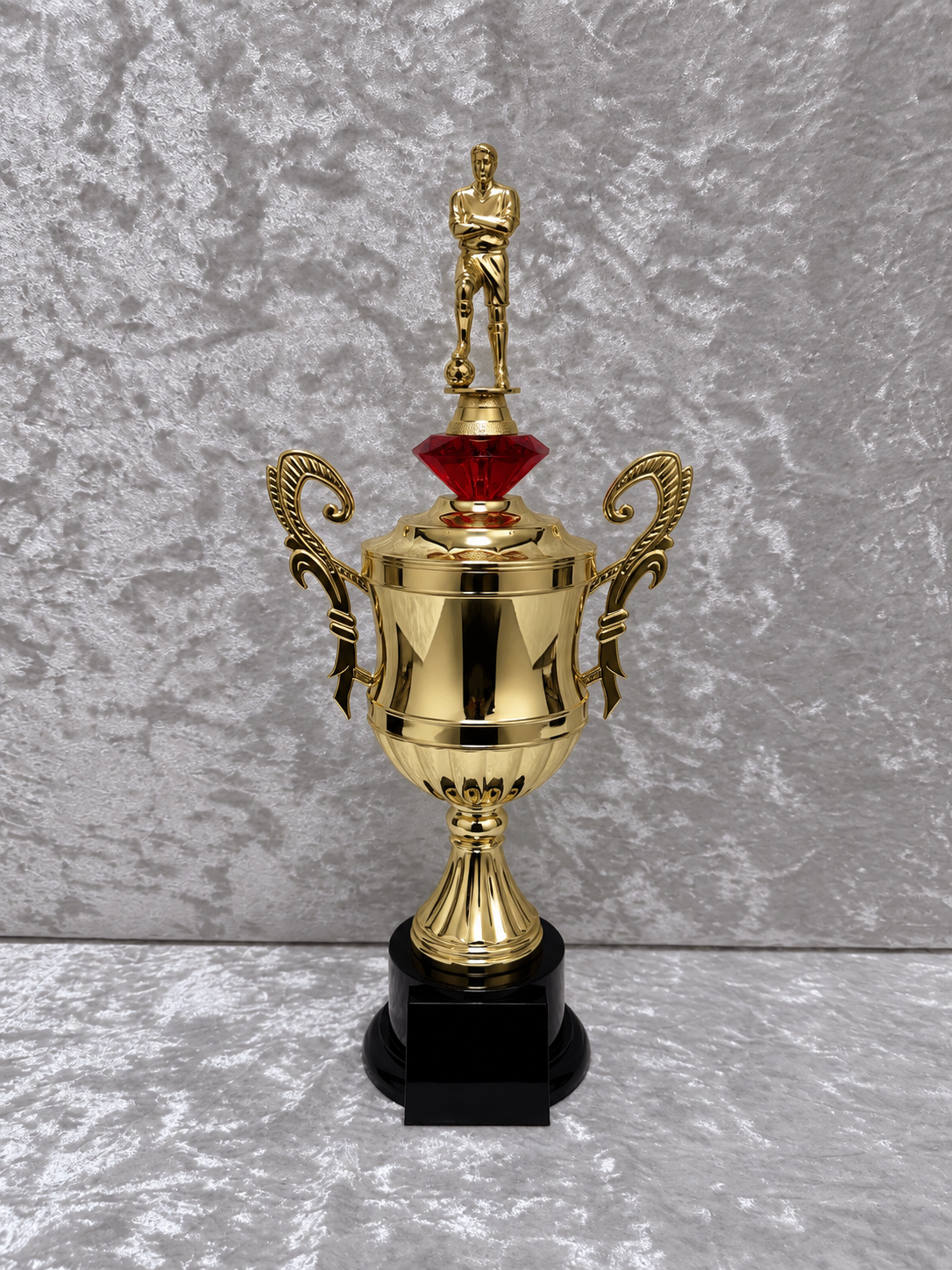 Trofeo Copa Dorada Premium de Fútbol con Jugador, Diamante y Placa Personalizable