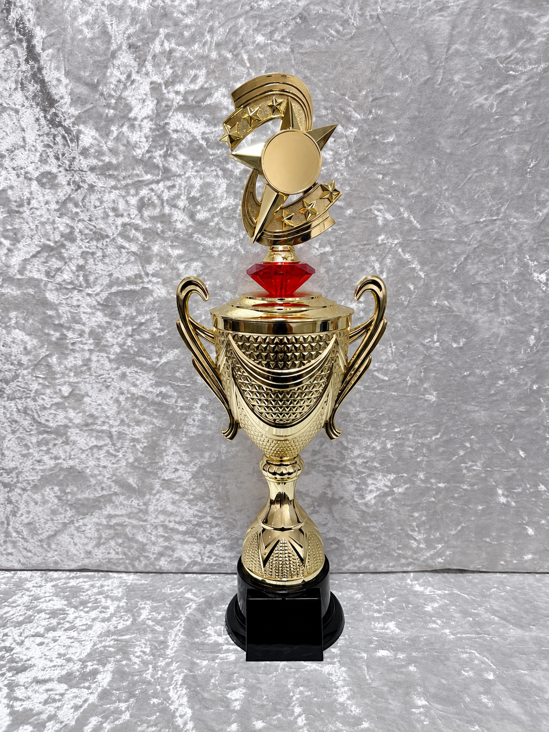 Trofeo Copa Dorada Premium con Estrellas, Diamante de Color y Emblema Personalizable