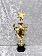 Trofeo Copa Dorada Premium con Estrella, Diamante de Color y Placa Personalizable