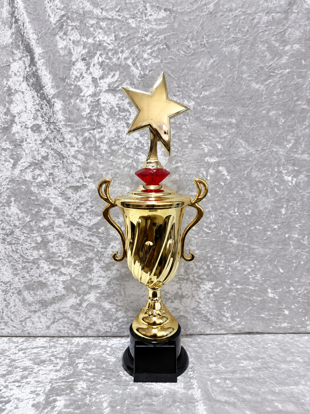 Trofeo Copa Dorada Premium con Estrella, Diamante de Color y Placa Personalizable
