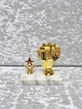Trofeo de Música Dorado con Piano, Micrófono y Estrella – Base de Mármol Personalizable
