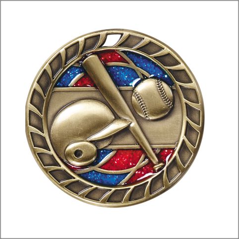 Baseball Glitter Glass Medal – 2½" Gold Baseball Award Medal