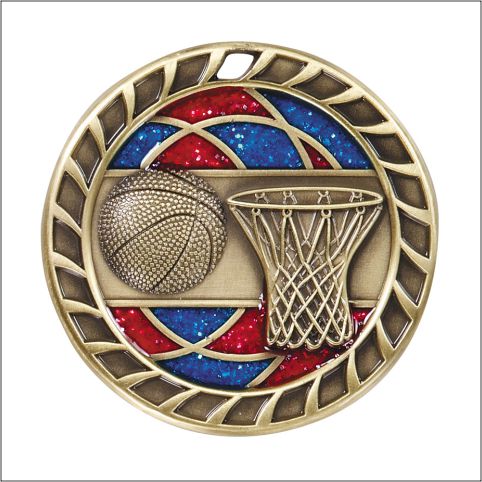 Basketball Glitter Glass Medal – 2½" Gold Basketball Award Medal