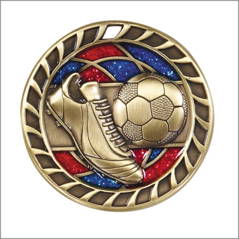 Soccer Glitter Glass Medal – 2½" Gold Soccer Award Medal