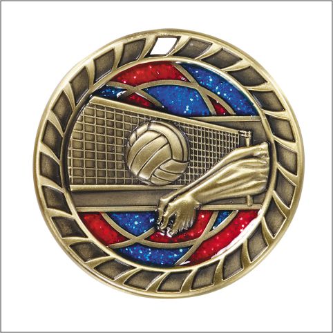 Volleyball Glitter Glass Medal – 2½" Gold Volleyball Award Medal