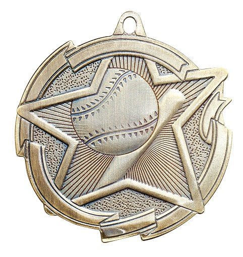 Star Baseball Medal 2⅜" – Gold, Silver & Bronze Award Medal