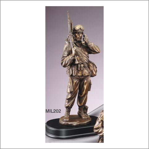 Military Soldier with Field Phone Trophy – 14" Resin Military Recognition Award
