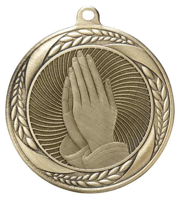 Praying Hands Medal – Antique Gold Finish (2.5”)