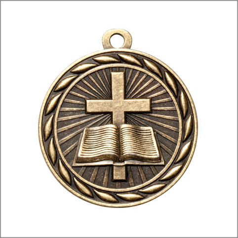 Scholastic Christian Medal – Antique Gold Finish (2.25”)