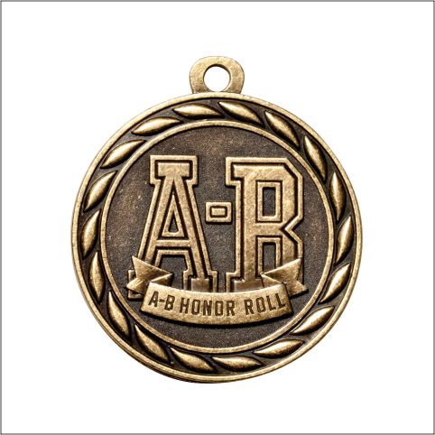 A–B Honor Roll Medal – Antique Gold Finish (2.25”)