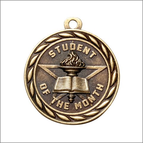 Scholastic Student of the Month Medal – Antique Gold Finish (2.25”)