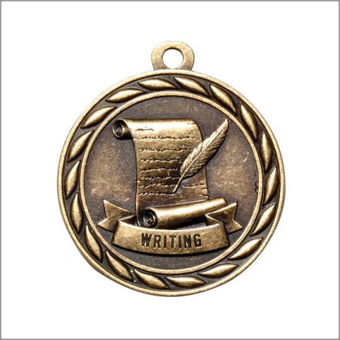 Scholastic Writing Medal – Antique Gold Finish (2.25”)