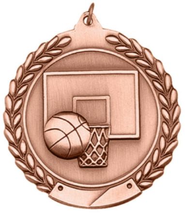 Basketball Medal – Antique Finish (1.75" - Classic Laurel Design)