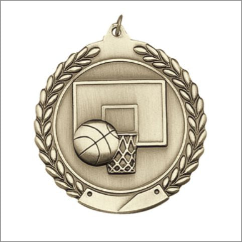 Basketball Medal – Antique Finish (1.75" - Classic Laurel Design)