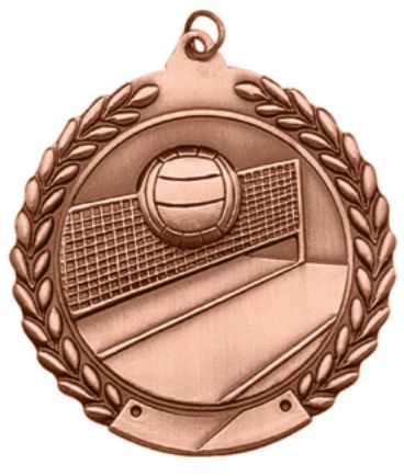 Volleyball Medal – Antique Finish (1.75" - Classic Laurel Design)