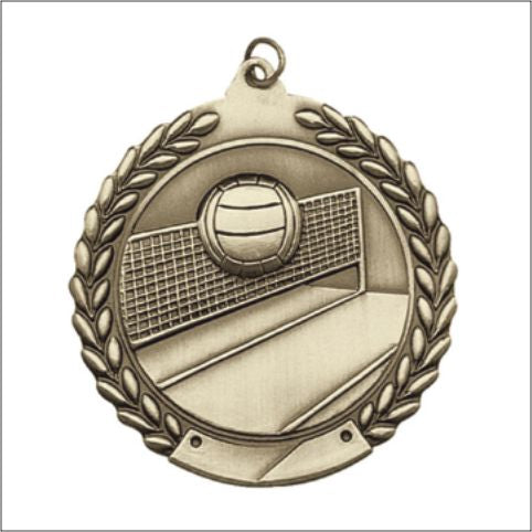 Volleyball Medal – Antique Finish (1.75" - Classic Laurel Design)
