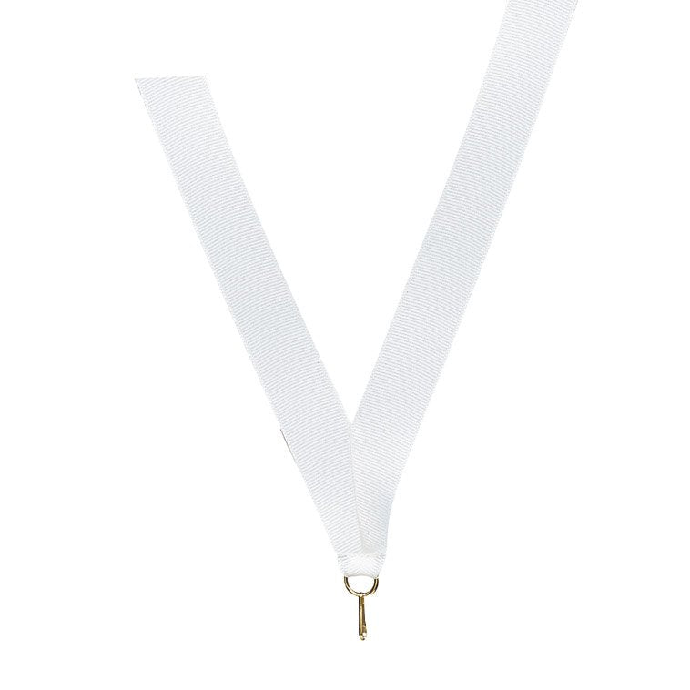 White Neck Ribbon with Clip – 7/8" × 32"