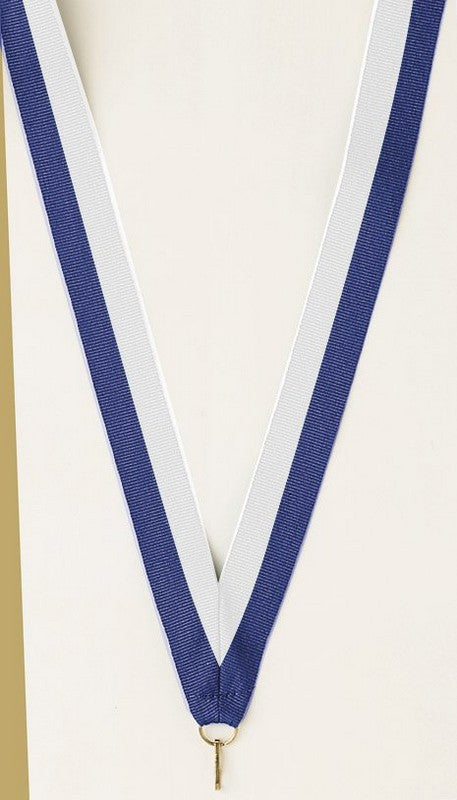 Blue/White Neck Ribbon with Clip – 7/8" × 32"