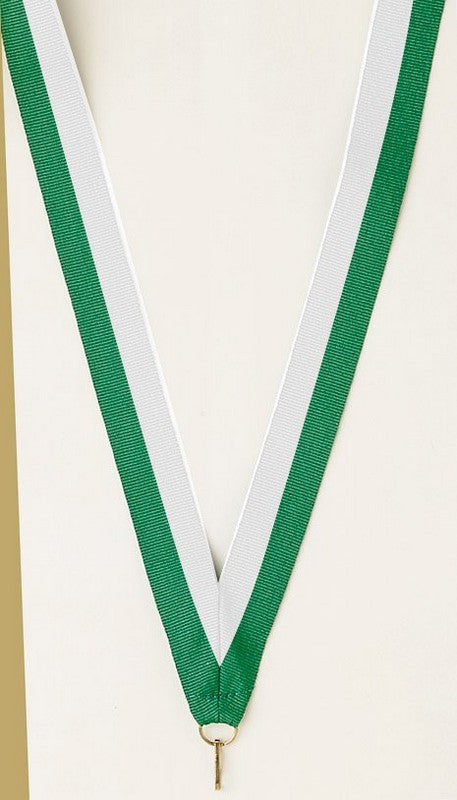 Green/White Neck Ribbon with Clip – 7/8" × 32"