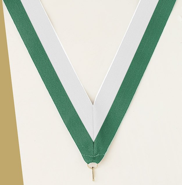 Green / White Neck Ribbon with Clip – 1½" × 32"