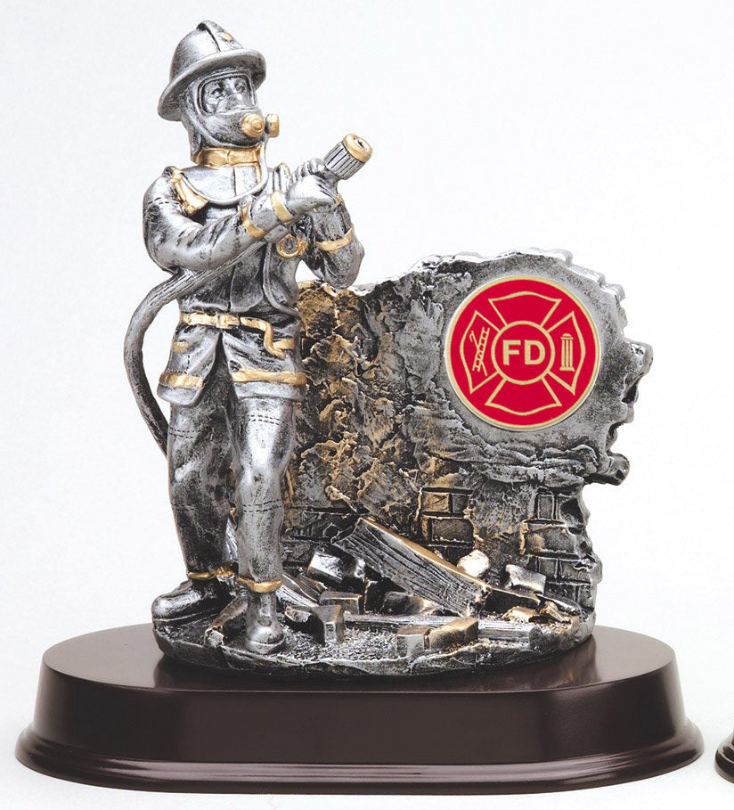 Fireman Trophy with Gold Trim – Resin Firefighter Award