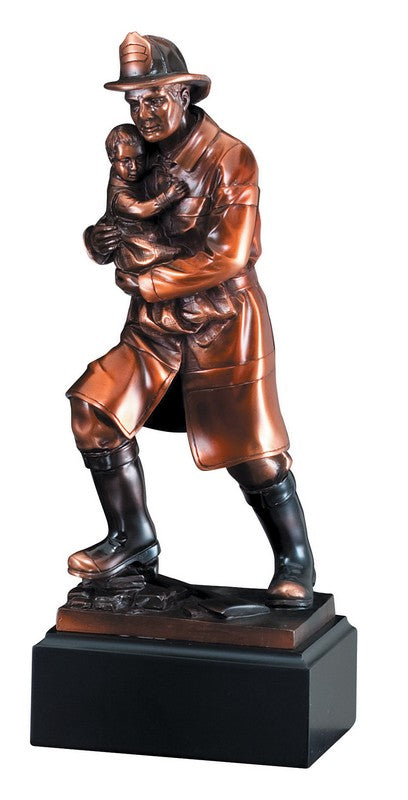 Fireman with Child Trophy – 11½" Resin Firefighter Recognition Award