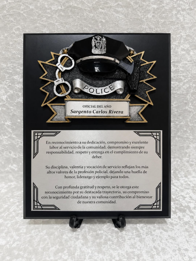 Custom Police Officer Recognition Plaque with Personalized Sublimation Plate