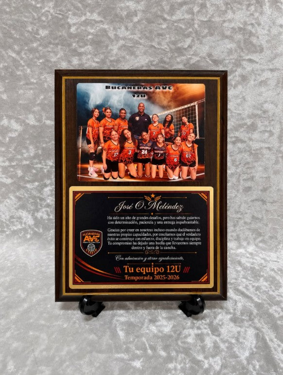 Placa Personalizada para Entrenador con Foto del Equipo y Dedicatoria