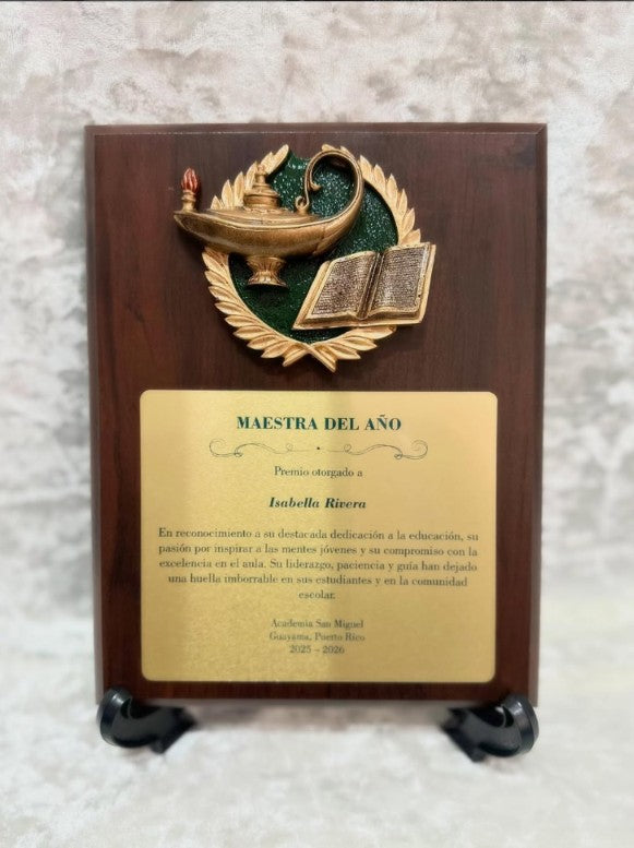 Placa de Reconocimiento para Maestros con Emblema de la Sabiduría Personalizada
