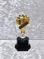 Trofeo Musical Dorado con Piano y Micrófono, Diamante de Color y Base Personalizable