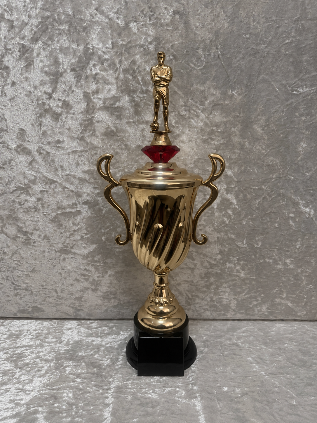 Trofeo Copa Dorada Premium de Fútbol con Jugador, Diamante de Color y Placa Personalizable